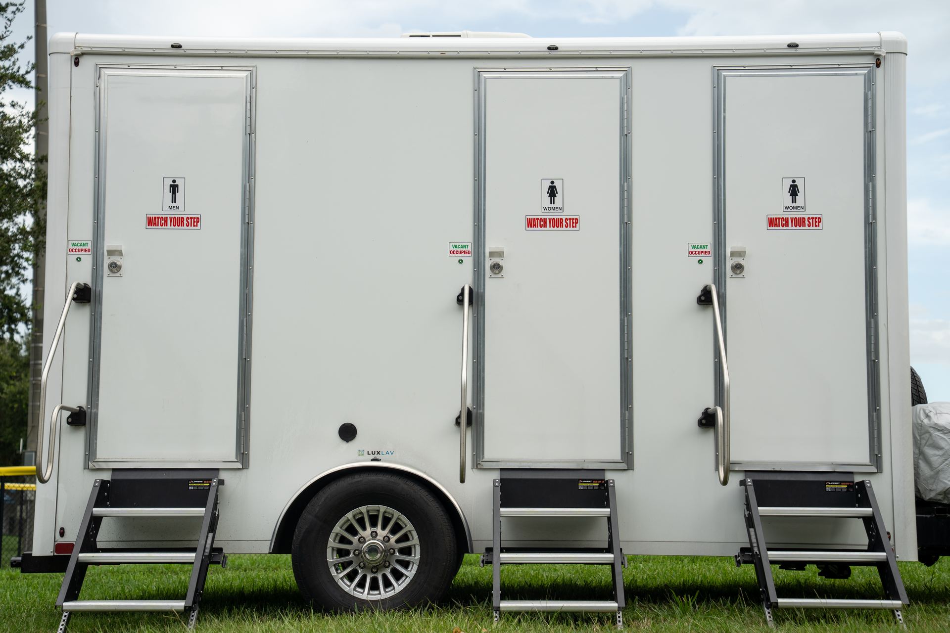Exterior view of the VIPee luxury mobile restroom trailer